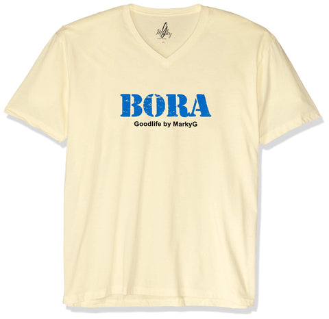 Marky G Apparel Men's Bora Bora Graphic Printed Premium Tops Fitted Sueded Short Sleeve V-Neck T-Shirt - Clementine Apparel