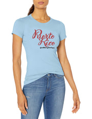 Marky G Apparel Women's Casual Short Sleeve Crewneck Tops Slim Fit T-Shirt With Puerto Rico Printed - Clementine Apparel