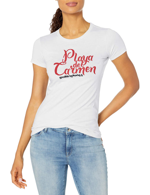 Marky G Apparel Women's Casual Short Sleeve Crewneck Tops Slim Fit T-Shirt With Playa Del Carmen Printed - Clementine Apparel