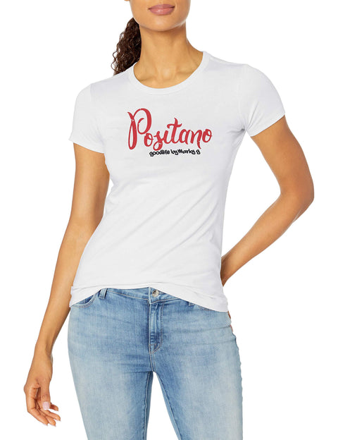 Marky G Apparel Women's Casual Short Sleeve Crewneck Tops Blouses Slim Fit T-Shirt With Positano Printed - Clementine Apparel