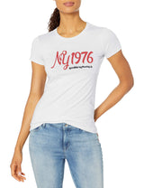 Marky G Apparel Women's Casual Short Sleeve Crewneck Tops Blouses Slim Fit T-Shirt With NY1976 Printed - Clementine Apparel