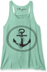 Clementine Women's Petite Plus Boat Anchor Printing Flowy Racerback Tank - Clementine Apparel