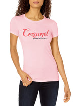 Marky G Apparel Women's Casual Short Sleeve Crewneck Tops Blouses Slim Fit T-Shirt With Cozumel Printed - Clementine Apparel