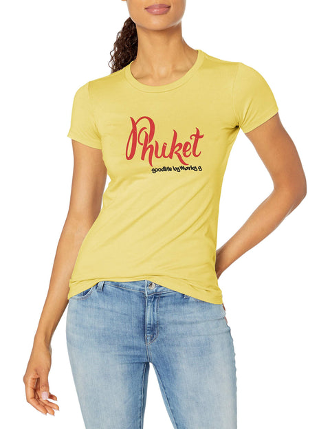 Marky G Apparel Women's Casual Short Sleeve Crewneck Tops Blouses Slim Fit T-Shirt With Phuket Printed - Clementine Apparel