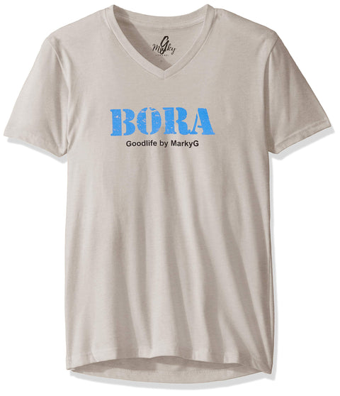 Marky G Apparel Men's Bora Bora Graphic Printed Premium Tops Fitted Sueded Short Sleeve V-Neck T-Shirt - Clementine Apparel