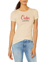 Marky G Apparel Women's Casual Short Sleeve Crewneck Tops Blouses Slim Fit T-Shirt With Oahu Printed - Clementine Apparel