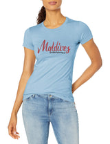 Marky G Apparel Women's Casual Short Sleeve Crewneck Tops Blouses Slim Fit T-Shirt With Maldives Printed - Clementine Apparel
