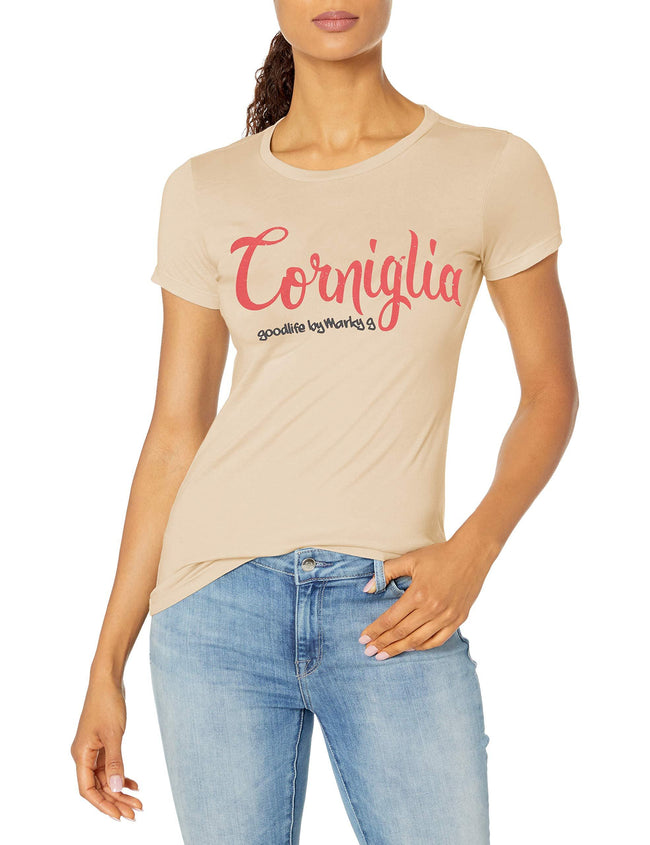Marky G Apparel Women's Casual Short Sleeve Crewneck Tops Slim Fit T-Shirt With Corniglia Printed - Clementine Apparel