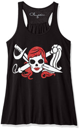 Clementine Women's Petite Plus Pirate Printed Flowy Racerback Tank Top - Clementine Apparel