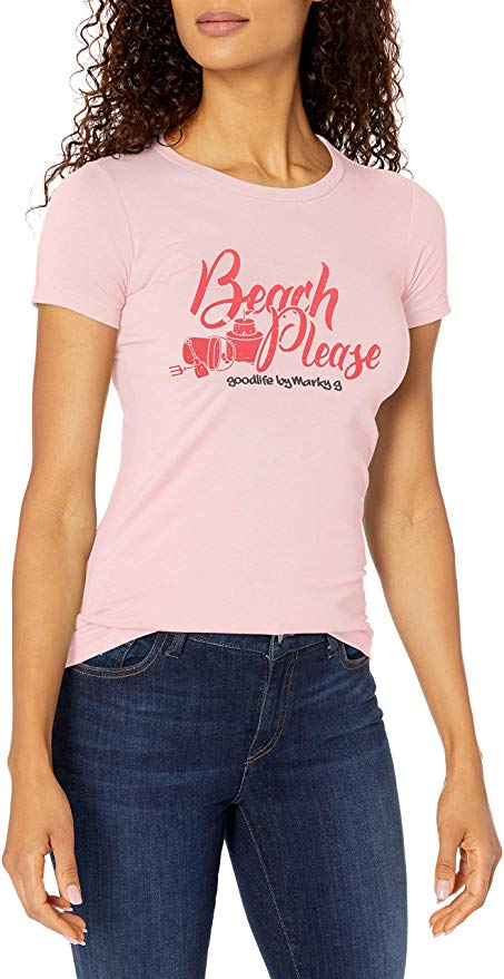 Marky G Apparel - Women's Casual Short Sleeve Crewneck Tops Slim Fit T-Shirt with Beach Please Printed - Clementine Apparel