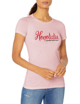 Marky G Apparel Women's Casual Short Sleeve Crewneck Tops Blouses Slim Fit T-Shirt With Honolulu Printed - Clementine Apparel