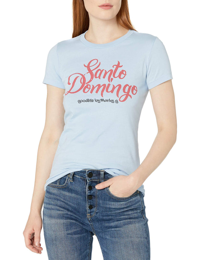 Marky G Apparel Women's Casual Short Sleeve Crewneck Tops Slim Fit T-Shirt With Santo Domingo Printed - Clementine Apparel