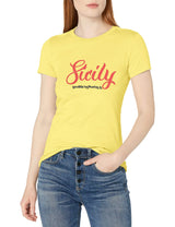 Marky G Apparel Women's Casual Short Sleeve Crewneck Tops Blouses Slim Fit T-Shirt With Sicily Printed - Clementine Apparel