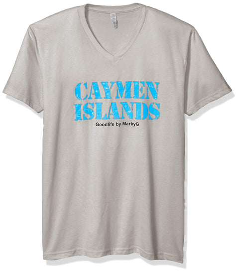 Marky G Apparel Men's Cayman Islands Graphic Printed Premium Tops Fitted Sueded Short Sleeve V-Neck T-Shirt - Clementine Apparel