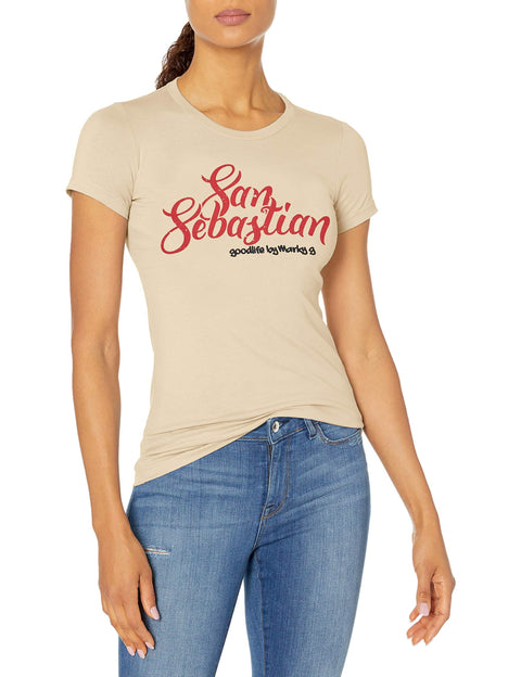 Marky G Apparel Women's Casual Short Sleeve Crewneck Tops Slim Fit T-Shirt With San Sebastian Printed - Clementine Apparel