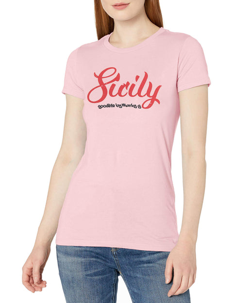Marky G Apparel Women's Casual Short Sleeve Crewneck Tops Blouses Slim Fit T-Shirt With Sicily Printed - Clementine Apparel