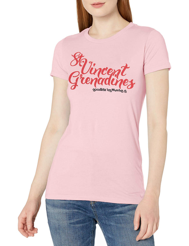 Marky G Apparel Women's Short Sleeve Crewneck Tops Slim Fit T-Shirt With St.Vincent & Grenadines Printed - Clementine Apparel