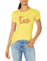 Marky G Apparel Women's Casual Short Sleeve Crewneck Tops Blouses Slim Fit T-Shirt With Corfu Printed - Clementine Apparel