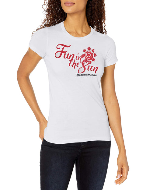 Marky G Apparel Women's Casual Short Sleeve Crewneck Tops Slim Fit T-Shirt With Fun In The Sun Printed - Clementine Apparel