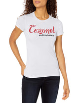 Marky G Apparel Women's Casual Short Sleeve Crewneck Tops Blouses Slim Fit T-Shirt With Cozumel Printed - Clementine Apparel