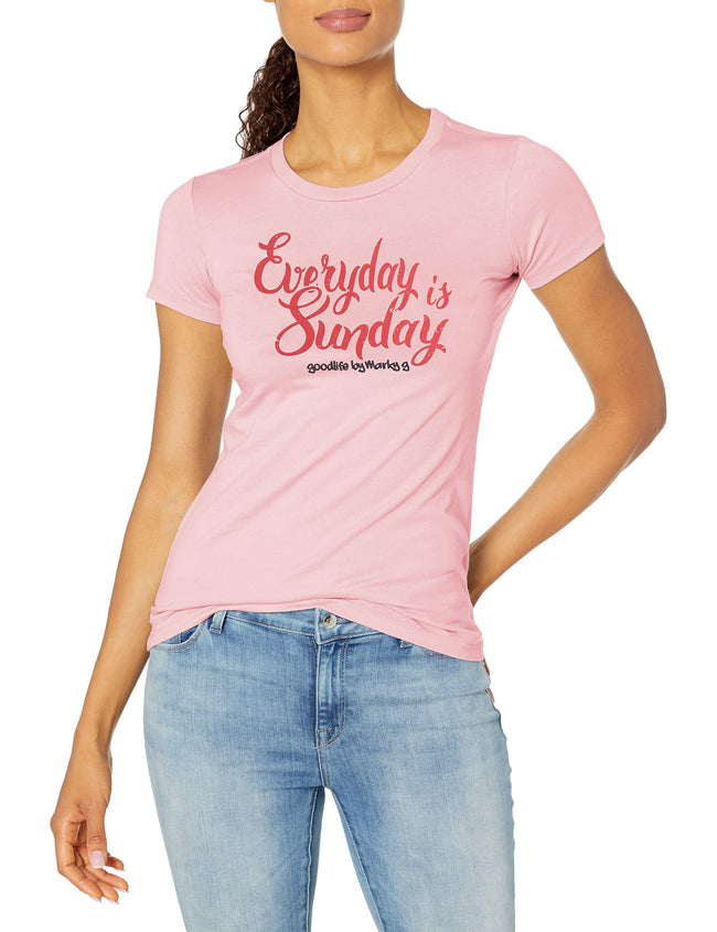 Marky G Apparel Women's Short Sleeve Crewneck Tops Slim Fit T-Shirt With Every Day Is Sunday Printed - Clementine Apparel