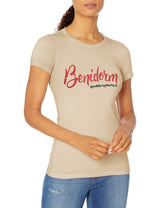 Marky G Apparel Women's Casual Short Sleeve Crewneck Tops Blouses Slim Fit T-Shirt With Benidorm Printed - Clementine Apparel