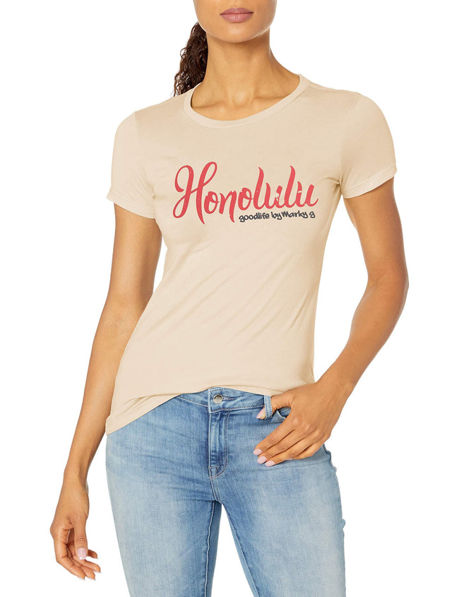 Marky G Apparel Women's Casual Short Sleeve Crewneck Tops Blouses Slim Fit T-Shirt With Honolulu Printed - Clementine Apparel