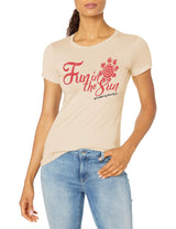 Marky G Apparel Women's Casual Short Sleeve Crewneck Tops Slim Fit T-Shirt With Fun In The Sun Printed - Clementine Apparel