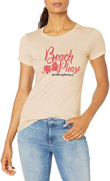 Marky G Apparel - Women's Casual Short Sleeve Crewneck Tops Slim Fit T-Shirt with Beach Please Printed - Clementine Apparel