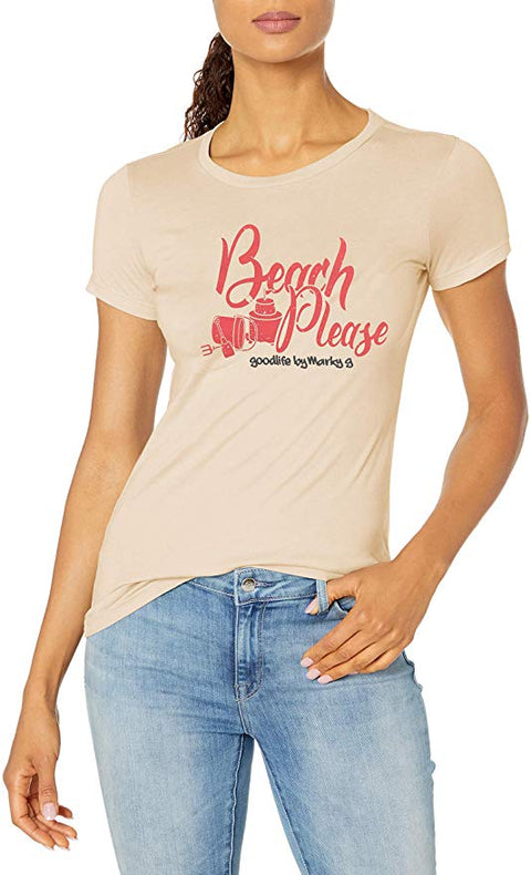 Marky G Apparel - Women's Casual Short Sleeve Crewneck Tops Slim Fit T-Shirt with Beach Please Printed - Clementine Apparel