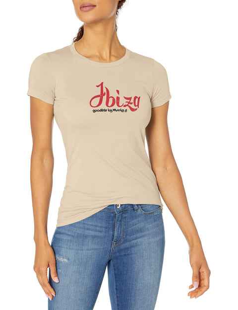 Marky G Apparel Women's Casual Short Sleeve Crewneck Tops Blouses Slim Fit T-Shirt With Ibiza Printed - Clementine Apparel