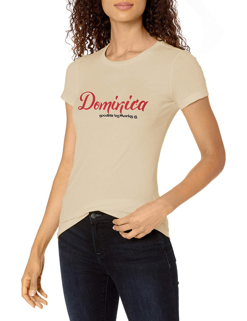 Marky G Apparel Women's Casual Short Sleeve Crewneck Tops Blouses Slim Fit T-Shirt With Dominica Printed - Clementine Apparel