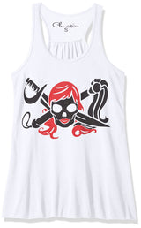 Clementine Women's Petite Plus Pirate Printed Flowy Racerback Tank Top - Clementine Apparel