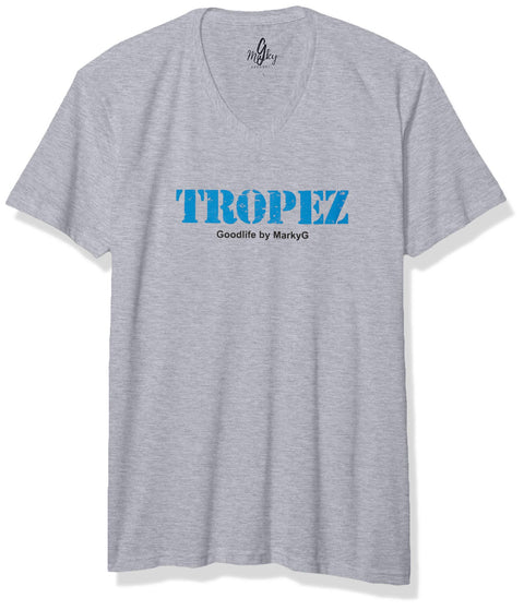 Marky G Apparel Men's St. Tropez Graphic Printed Premium Tops Fitted Sueded Short Sleeve V-Neck T-Shirt - Clementine Apparel