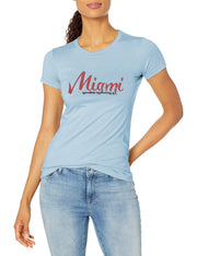Marky G Apparel Women's Casual Short Sleeve Crewneck Tops Slim Fit T-Shirt With Miami Graphic Printed - Clementine Apparel