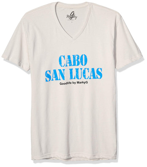Marky G Apparel Men's Cabo San Lucas Graphic Printed Premium Tops Fitted Sueded Short Sleeve V-Neck T-Shirt - Clementine Apparel