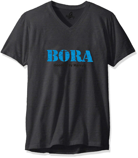 Marky G Apparel Men's Bora Bora Graphic Printed Premium Tops Fitted Sueded Short Sleeve V-Neck T-Shirt - Clementine Apparel