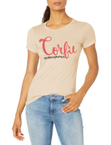 Marky G Apparel Women's Casual Short Sleeve Crewneck Tops Blouses Slim Fit T-Shirt With Corfu Printed - Clementine Apparel