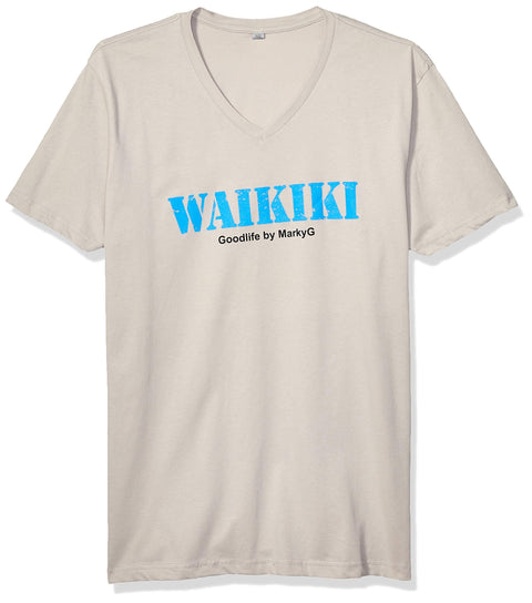 Marky G Apparel Men's Cancun Graphic Printed Premium Tops Fitted Sueded Short Sleeve V-Neck T-Shirt - Clementine Apparel