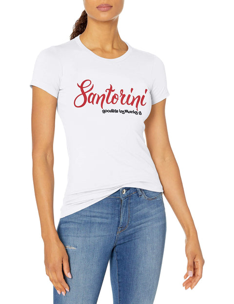 Marky G Apparel Women's Casual Short Sleeve Crewneck Tops Slim Fit T-Shirt With Santorini Printed - Clementine Apparel
