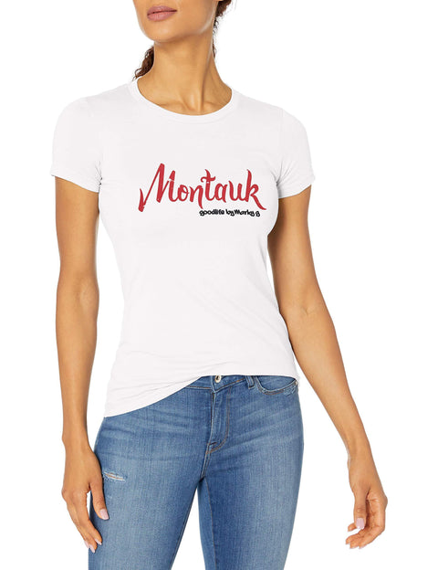 Marky G Apparel Women's Casual Short Sleeve Crewneck Tops Blouses Slim Fit T-Shirt With Montauk Printed - Clementine Apparel