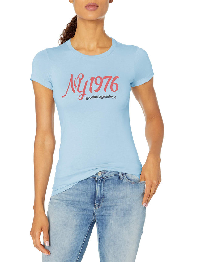 Marky G Apparel Women's Casual Short Sleeve Crewneck Tops Blouses Slim Fit T-Shirt With NY1976 Printed - Clementine Apparel