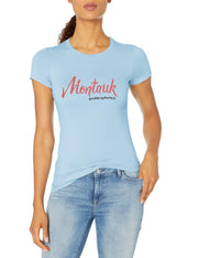 Marky G Apparel Women's Casual Short Sleeve Crewneck Tops Blouses Slim Fit T-Shirt With Montauk Printed - Clementine Apparel