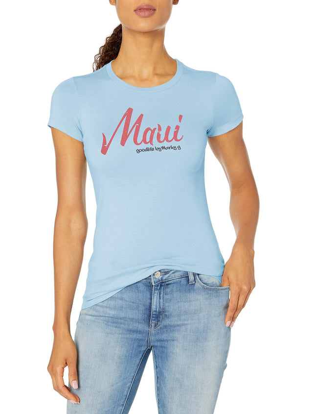 Marky G Apparel Women's Casual Short Sleeve Crewneck Tops Blouses Slim Fit T-Shirt With Maui Printed - Clementine Apparel