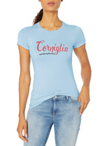 Marky G Apparel Women's Casual Short Sleeve Crewneck Tops Slim Fit T-Shirt With Corniglia Printed - Clementine Apparel