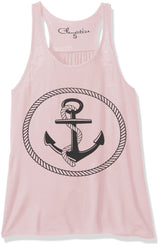 Clementine Women's Petite Plus Boat Anchor Printing Flowy Racerback Tank - Clementine Apparel