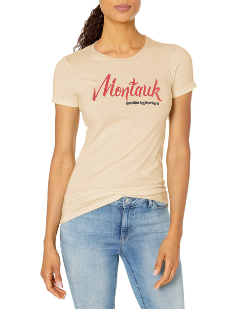 Marky G Apparel Women's Casual Short Sleeve Crewneck Tops Blouses Slim Fit T-Shirt With Montauk Printed - Clementine Apparel