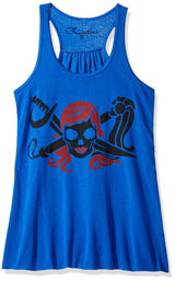 Clementine Women's Petite Plus Pirate Printed Flowy Racerback Tank Top - Clementine Apparel