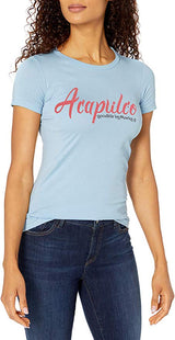 Marky G Apparel Women's Casual Short Sleeve Crewneck Tops Slim Fit T-Shirt with Amplify Coast Printed - Clementine Apparel