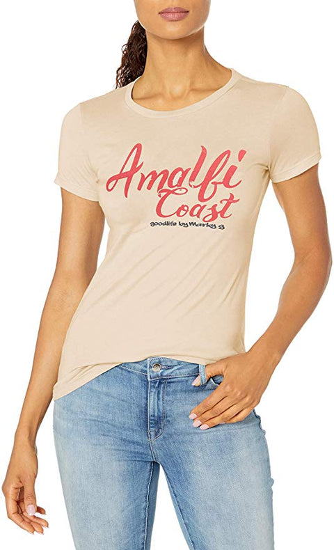 Marky G Apparel Women's Casual Short Sleeve Crewneck Tops Slim Fit T-Shirt with Amplify Coast Printed - Clementine Apparel